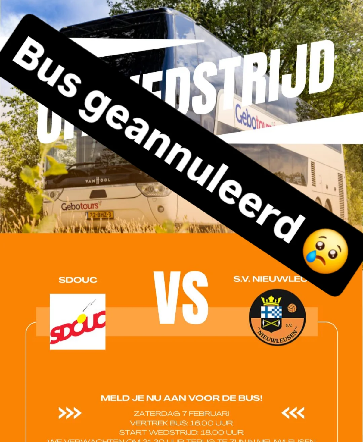 Geen supportersbus naar SDOUC